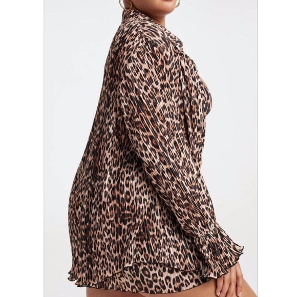 Good American Always Fits Plissé Pleated Buttondown Leopard Shirt Sz 3/4 - Picture 3 of 14